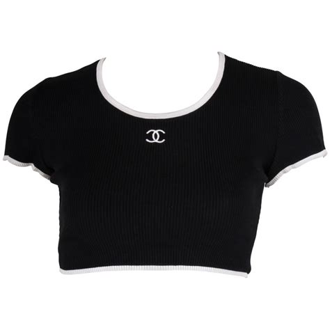 chanel black crop top|authentic chanel shirt.